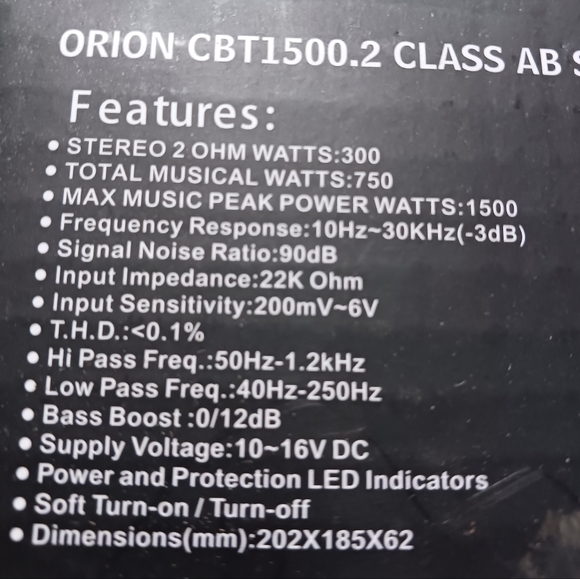 Cobalt by Orion CBT1500.2 Two‎ Channel Stereo Power Amplifier 1500 Watts - Picture 5 of 5